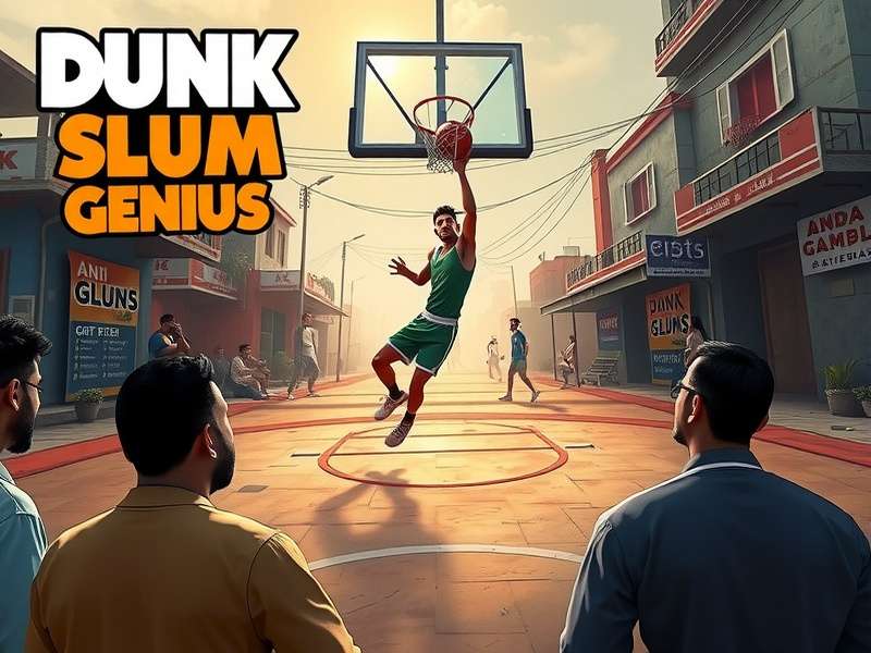 Dunk Slum Genius gameplay showing a street basketball match in an Indian slum