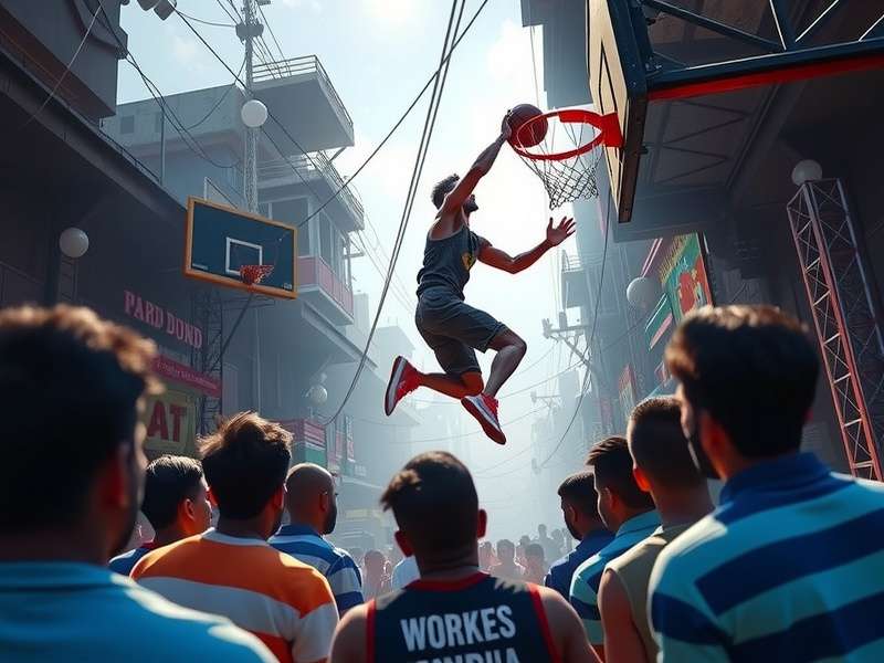 Dunk Slum Genius game cover featuring Indian street basketball players